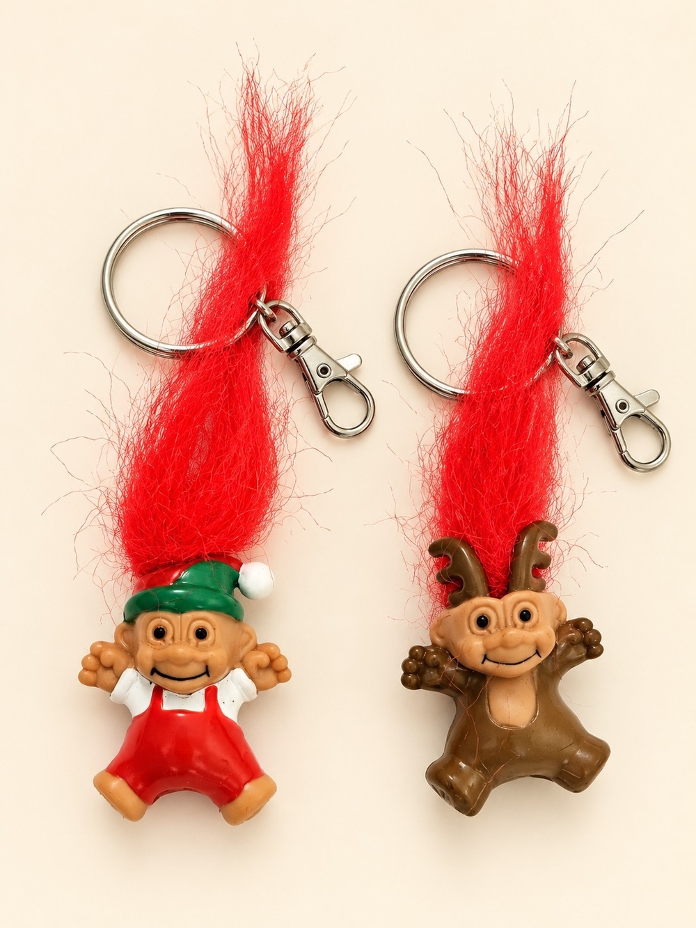 Christmas Troll Bag Charm Keychain Set of 2 Elf Reindeer